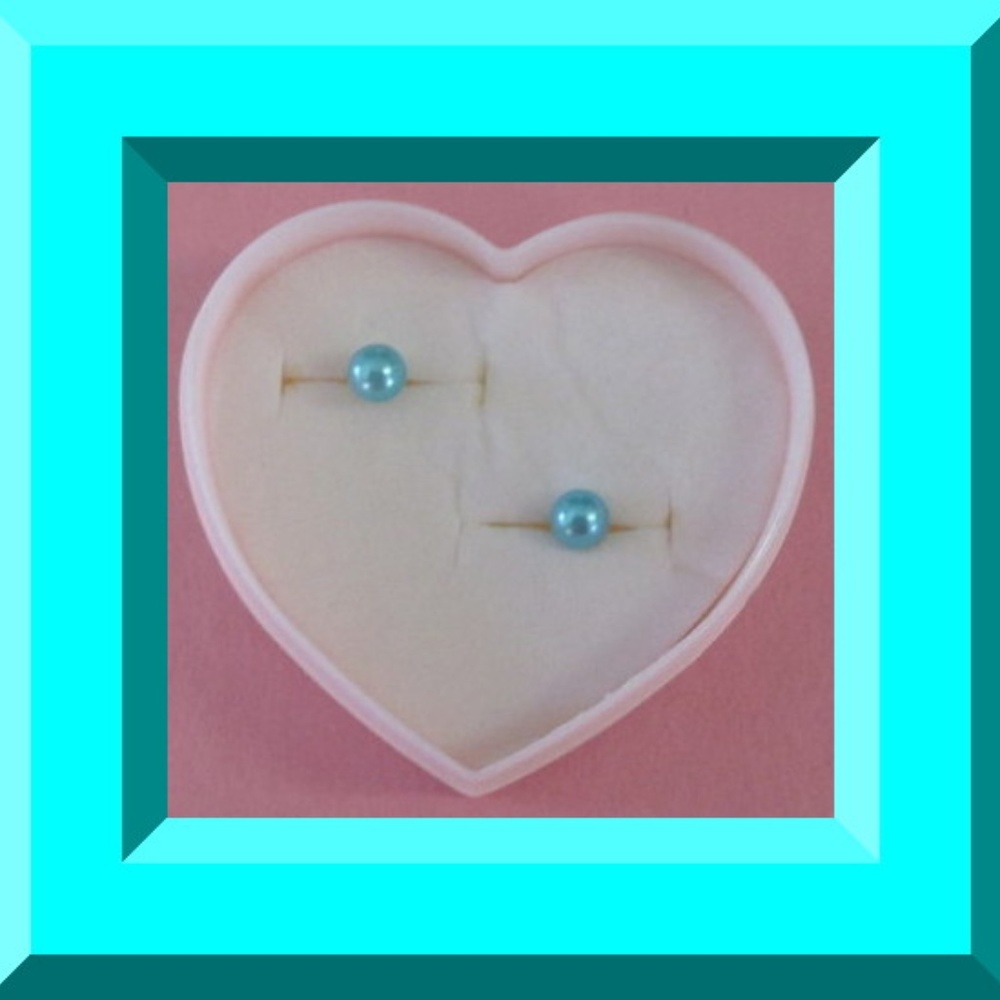 Turquoise Blue Faux Pearl Stud Earrings Native